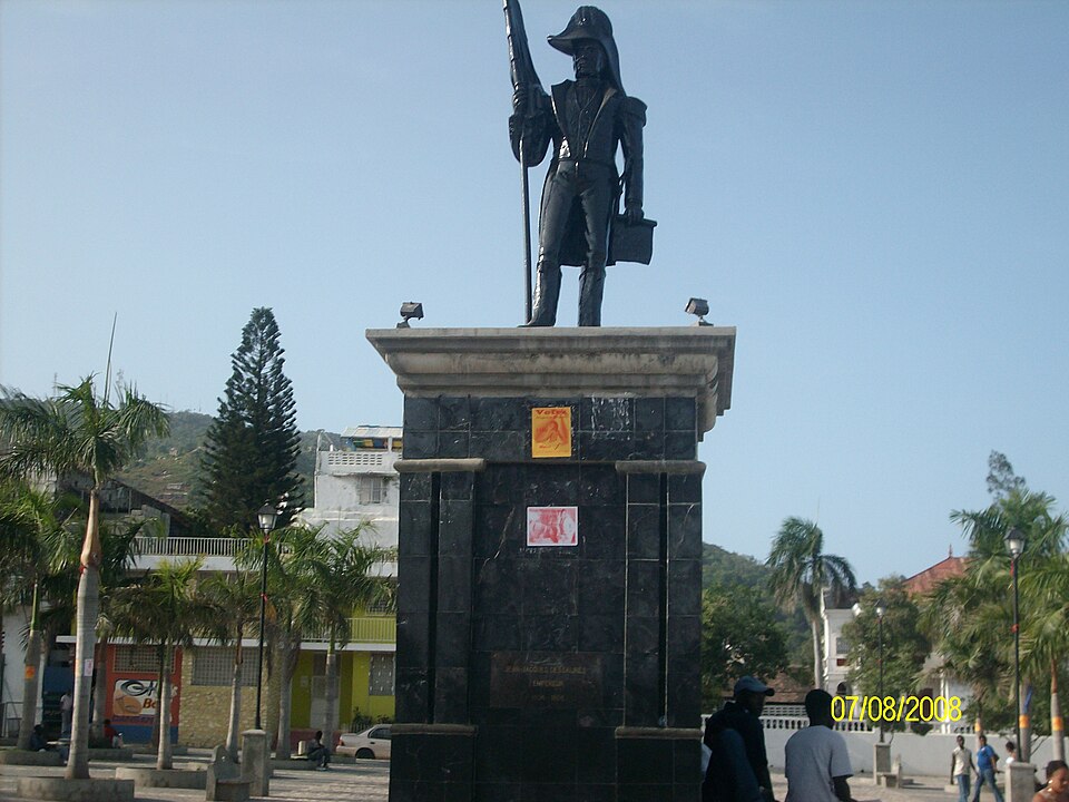 Statue of Jean-Jacques Dessalines on a black marble pedestal