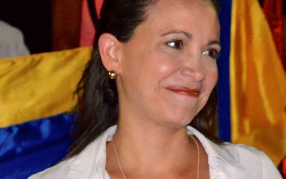 María Corina Machado at a gathering in Guarenas, Venezuela, in 2014