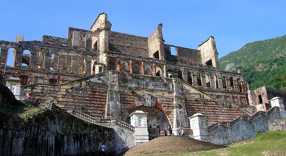 The ruins of Sans-Souci Palace with its grand staircase in Milot