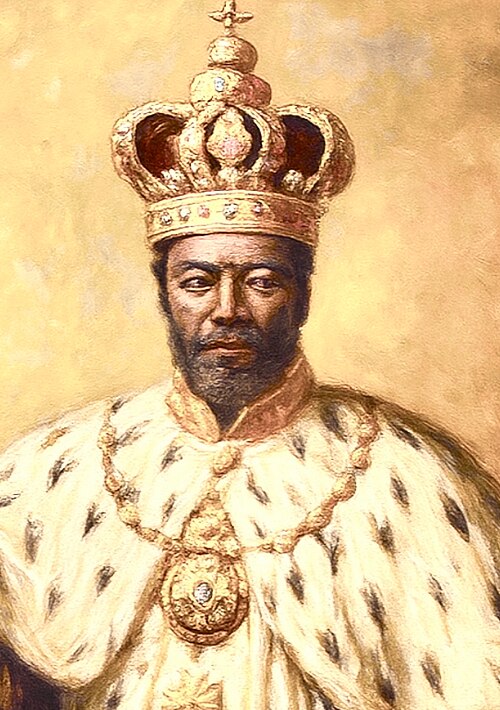 Painted portrait of Emperor Faustin I (Faustin Soulouque) wearing a crown and ermine robe