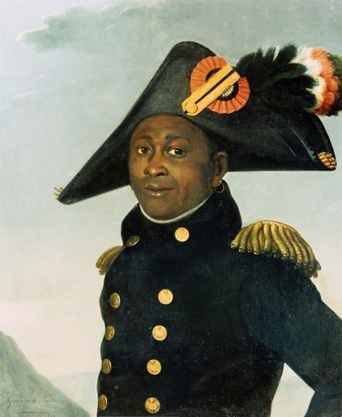Engraved portrait of Toussaint Louverture in military uniform